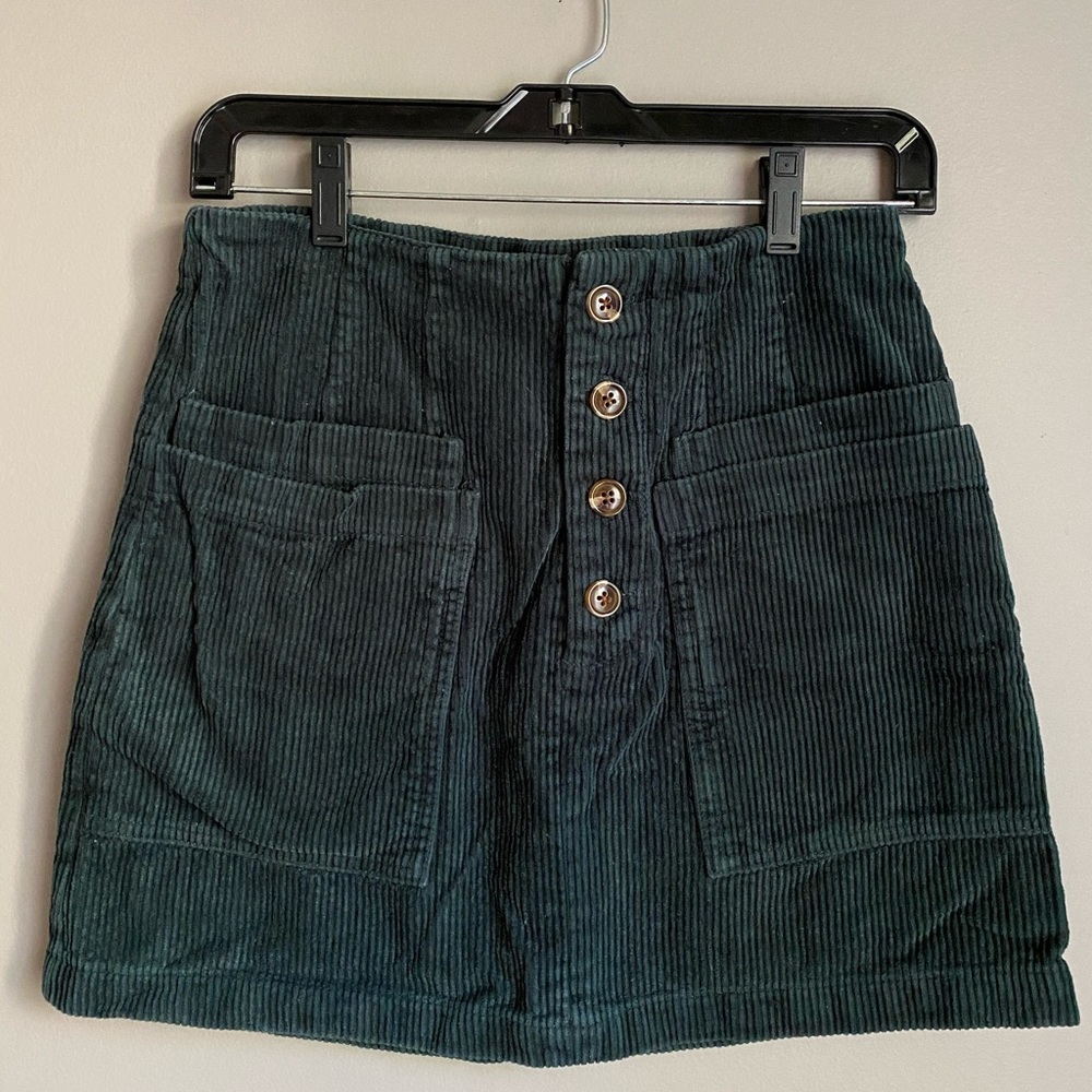 Green Ribbed Velvet Mini Skirt